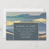 waterverf blue gold landscape bruiloft nodigt uit kaart (Voorkant)