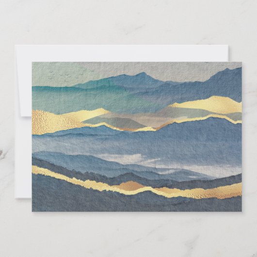 waterverf blue gold landscape bruiloft nodigt uit kaart (Achterkant)