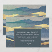 waterverf blue gold landscape bruiloft nodigt uit kaart (Voorkant / Achterkant)