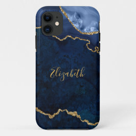 Waterverf Blue Gold Marble Agate Geode Case-Mate iPhone Case