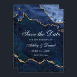 Waterverf Blue Gold Marble Agate Geode Save The Date<br><div class="desc">Moderne Elegant Waterverf Blue en Gold Marble Agate Geode Save the Date Kaart</div>