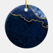 Waterverf Blue Gold Marble Agate Geode Wedding Keramisch Ornament (Achterkant)