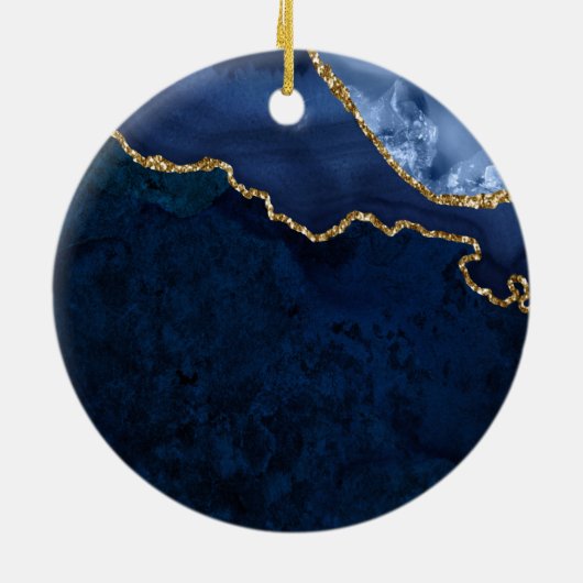 Waterverf Blue Gold Marble Agate Geode Wedding Keramisch Ornament (Achterkant)