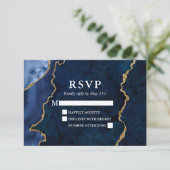 Waterverf Blue Gold Marble Agate Geode Wedding RSVP Kaartje (Staand voorkant)