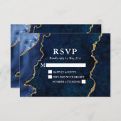 Waterverf Blue Gold Marble Agate Geode Wedding RSVP Kaartje (Voorkant / Achterkant)
