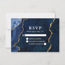 Waterverf Blue Gold Marble Agate Geode Wedding RSVP Kaartje