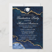 Waterverf Blue Gold Marble Agate Graduation Party Kaart (Voorkant)