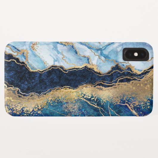 Waterverf Blue Gold Marble Case-Mate iPhone Case (Achterkant (horizontaal))