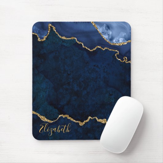 Waterverf Blue Gold Marble Geode Agate Muismat (Met muis)