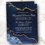 Waterverf Blue Gold Marble Geode Hanukkah Dinner Kaart<br><div class="desc">Moderne Elegant Waterverf Winter Blue en Gold Marble Agate Geode Hanukkah Dinner Party Invitation Kaart</div>