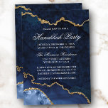 Waterverf Blue Gold Marble Geode Hanukkah Party Kaart<br><div class="desc">Moderne Waterverf Winter Blue en Gold Marble Agate Geode Hanukkah Party Invitation Kaart</div>