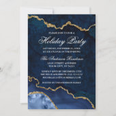 Waterverf Blue Gold Marble Geode Holiday Party Kaart (Voorkant)
