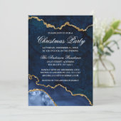 Waterverf Blue Gold Marble Geode Kerstfeest Kaart (Staand voorkant)