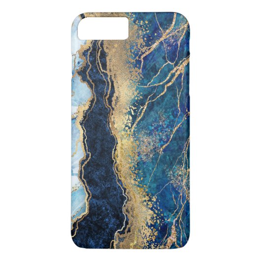 Waterverf Blue Gold Marble Hoesje-Mate iPhone Case (Achterkant)