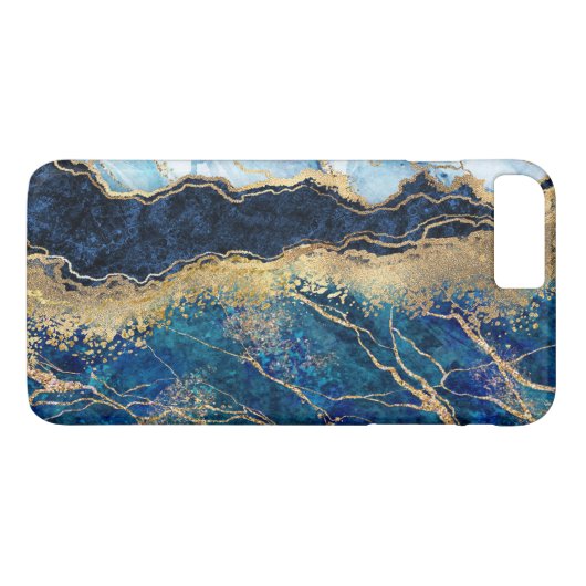 Waterverf Blue Gold Marble Hoesje-Mate iPhone Case (Achterkant (Horizontaal))