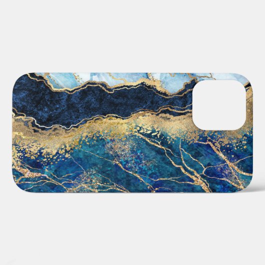 Waterverf Blue Gold Marble Hoesje-Mate iPhone Case (Achterkant (horizontaal))