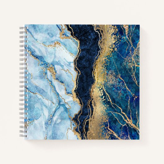 Waterverf Blue Gold Marble Notitieboek (Voorkant)