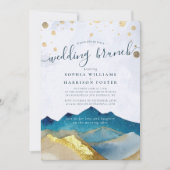 Waterverf Blue Gold Mountain Foto Wedding Brunch Kaart (Voorkant)