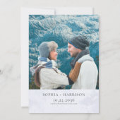 Waterverf Blue Gold Mountain Foto Wedding Brunch Kaart (Achterkant)