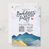 Waterverf Blue Gold Mountains Bachelorette Party Kaart (Voorkant)