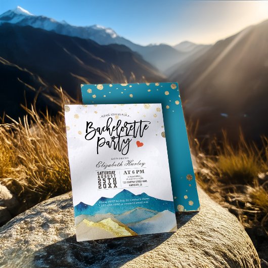 Waterverf Blue Gold Mountains Bachelorette Party Kaart