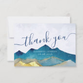 Waterverf Blue & Gold Mountains Weddenschap Hartel Bedankkaart (Voorkant)