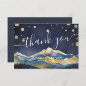 Waterverf Blue & Gold Mountains Weddenschap Hartel Bedankkaart (Voorkant / Achterkant)