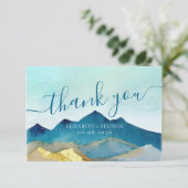 Waterverf Blue & Gold Mountains Weddenschap Hartel Bedankkaart (Staand voorkant)