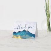Waterverf Blue & Gold Mountains Weddenschap Hartel Bedankkaart (Voorkant)
