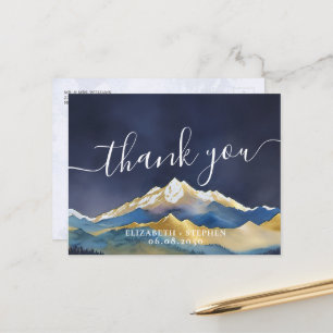 Waterverf Blue & Gold Mountains Weddenschap Hartel Briefkaart