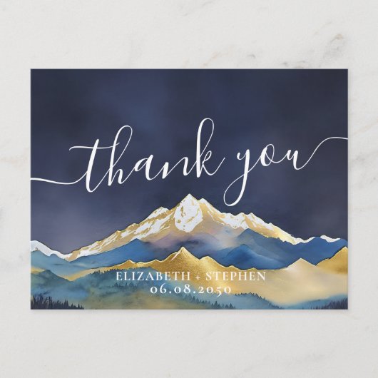 Waterverf Blue & Gold Mountains Weddenschap Hartel Briefkaart (Voorkant)