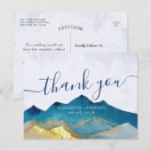 Waterverf Blue & Gold Mountains Weddenschap Hartel Briefkaart (Voorkant / Achterkant)