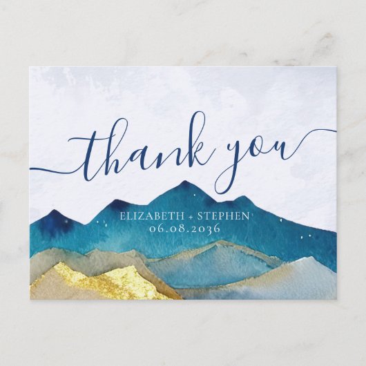 Waterverf Blue & Gold Mountains Weddenschap Hartel Briefkaart (Voorkant)