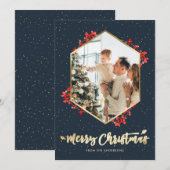 Waterverf Blue Gold Sneeuwfoto voor kerst Feestdagenkaart (Voorkant / Achterkant)