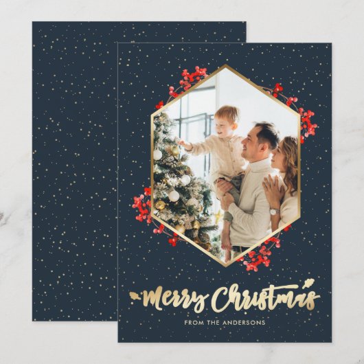 Waterverf Blue Gold Sneeuwfoto voor kerst Feestdagenkaart (Voorkant / Achterkant)