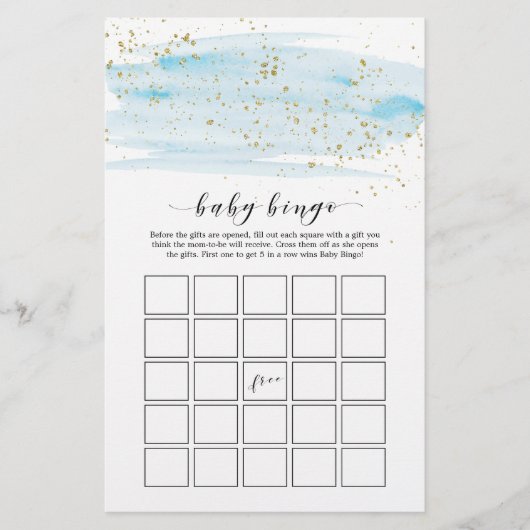 Waterverf Blue & Gold Sparkle Baby Bingo Game (Voorkant)