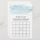 Waterverf Blue & Gold Sparkle Baby Bingo Game (Voorkant / Achterkant)
