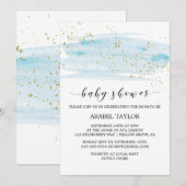 Waterverf Blue & Gold Sparkle Baby shower Kaart (Voorkant / Achterkant)