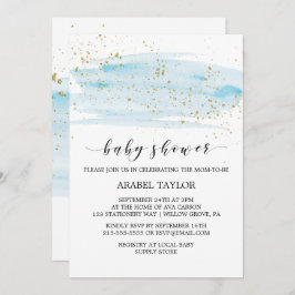 Waterverf Blue & Gold Sparkle Baby shower Kaart