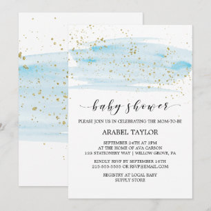 Waterverf Blue & Gold Sparkle Baby shower Kaart