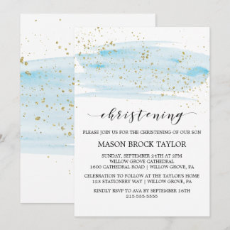 Waterverf Blue & Gold Sparkle Christening Kaart