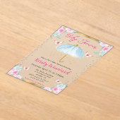 Waterverf Blue Gold Spring Umbrella Baby shower Acryl Uitnodigingen (Laagn)