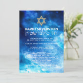 Waterverf Blue Gold Star David Bar Mitzvah Hebreeu Kaart (Staand voorkant)