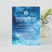Waterverf Blue Gold Star David Bar Mitzvah Hebreeu Kaart (Staand voorkant)