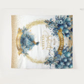 Waterverf Blue Gold Sweet Sixteen Balloon Banner Wandkleed (Voorkant (horizontaal))