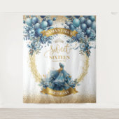 Waterverf Blue Gold Sweet Sixteen Balloon Banner Wandkleed (Voorkant)