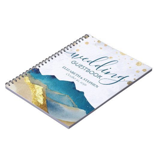 Waterverf Blue Golden Mountain Wedding Guestbook Notitieboek (Linkerzijde)
