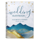 Waterverf Blue Golden Mountain Wedding Guestbook Notitieboek (Voorkant)