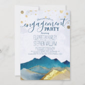 Waterverf Blue Golden Mountains Engagement Party Kaart (Voorkant)