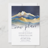 Waterverf Blue Golden Mountains Wedding Postponed Save The Date (Voorkant)
